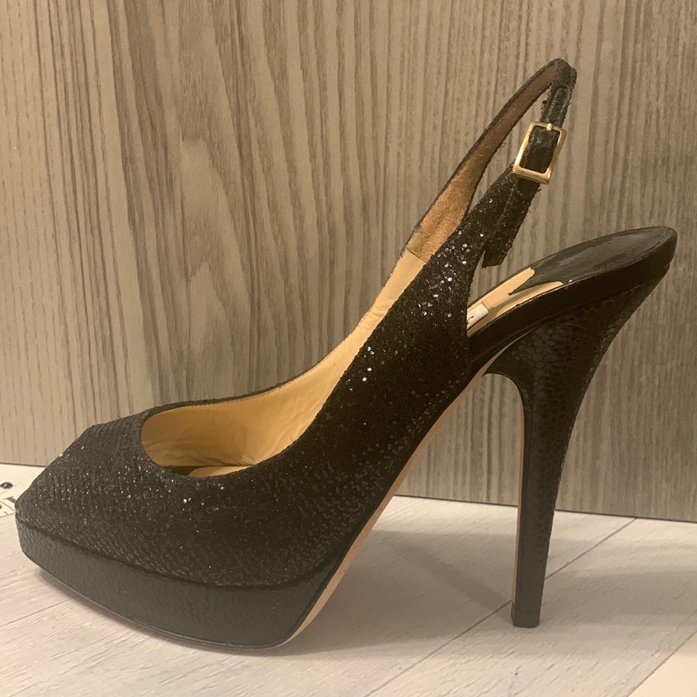 247 Clue Black Glitter Slingback Pumps